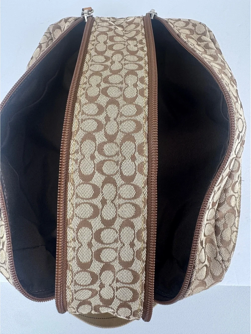 Vintage Coach Signature Canvas Double Zip Dopp Kit Toiletry Travel Bag